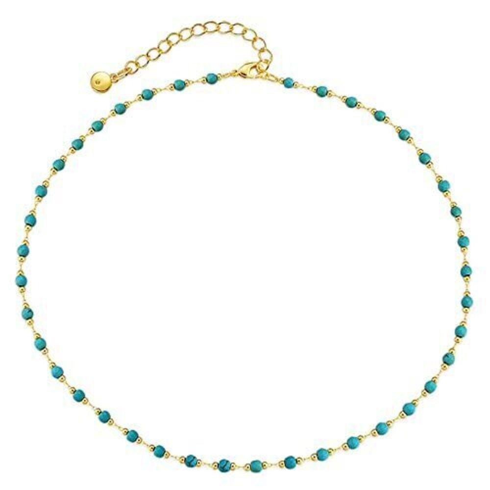 9606 Turquoise Choker Necklaces 18k Gold Plated Turquoise Beaded Necklace